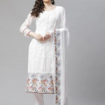 White embroidered unstitched dress material